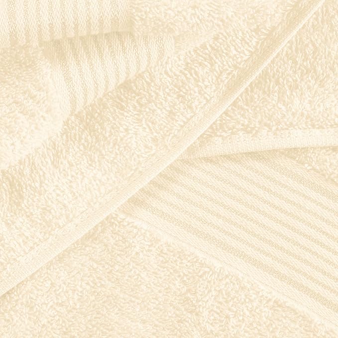 Ultra Soft 6 Pack Cotton Towel Set, Contains 2 Bath Towels 28x55 inch, 2 Hand Towels 16x24 inch & 2 Wash Coths 12x12 inch, Ideal for Everyday use, Compact & Lightweight - Ivory