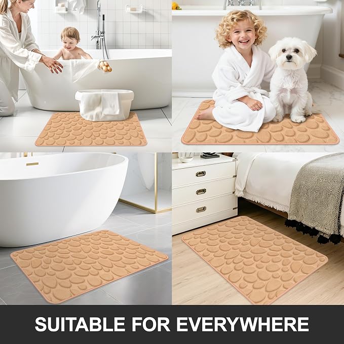 Stone Bath Mats, Non-Slip Memory Foam Bathroom Rug, 16x24 Khaki | TPR Rubber Backing,Ultra Soft,Highly Absorbent,Machine Washable,Quick Dry for Tub and Shower, Home Decor Accessories