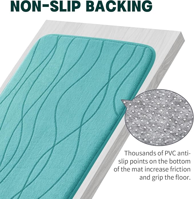 Bathroom Rugs Set 5 Piece, Memory Foam Bath Mat Teal | Ultra Soft, Absorbent, Non-Slip, Machine Washable, for Bathroom, Sink and Toilet