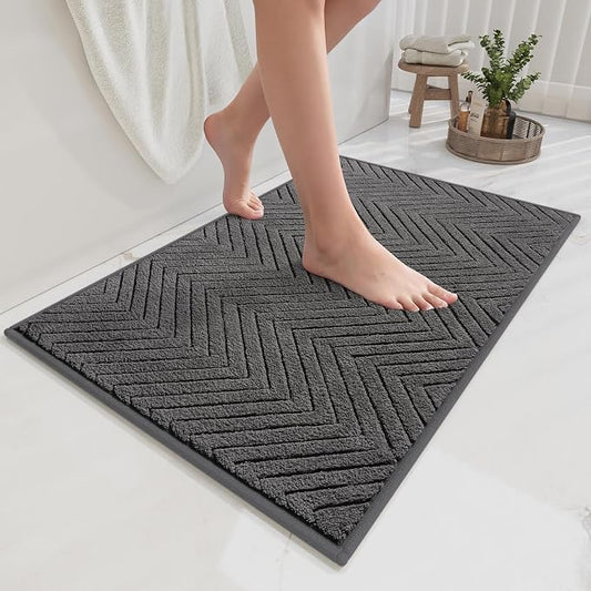 Bathroom Rugs Thin Non Slip Bath Mat for Bathroom Gery 20"x32" | Quick Dry Absorbent Washable Rubber Backing Bath Rug Shower Mat Bathroom Floor Mat For Sink Bathtub Beside Shower Entrance