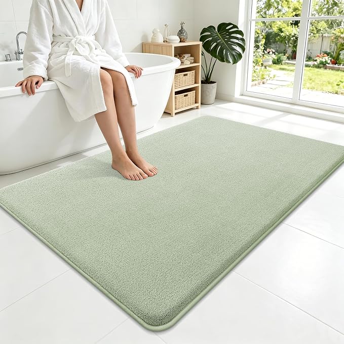 Smiry Memory Foam Bath Mat 59x35, Extra Soft Absorbent Bathroom Rugs | Sage Green Quick Dry, Machine Washable Bath Mats for Bathroom, Shower, Tub and Home Decor Accessories