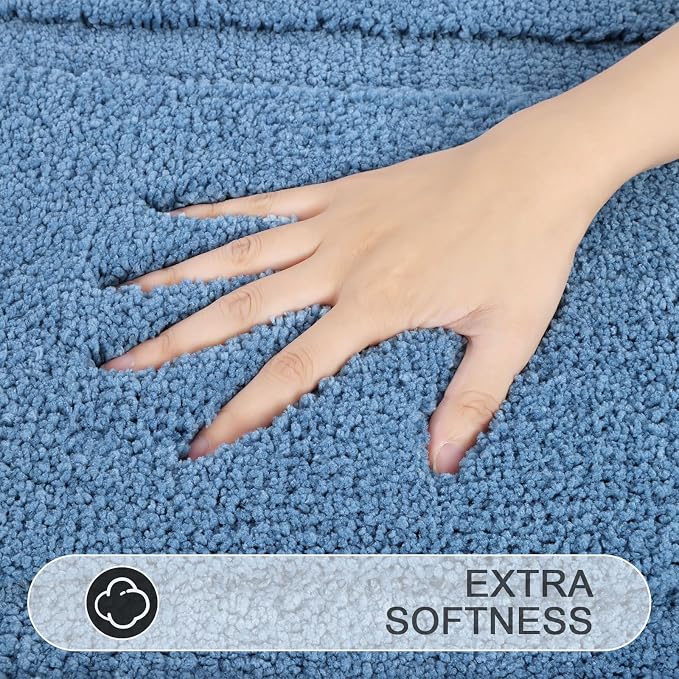 SHACOS Microfiber Small Bathroom Rugs Set of 3 Piece with Toilet Lid Cover | Non Slip Super Soft Absorbent 16"x24" Bath Mat U Shape Contour Mat Bathroom Carpet Machine Washable(Blue)