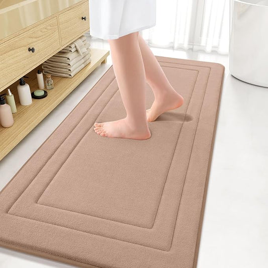 Arotive Memory Foam Bathroom Rug Mat 59x24, Ultra Soft and Absorbent Bath Mat, Machine Wash Dry, Comfortable Bath Rug Carpet for Bathroom Floor, Tub and Shower, Camel