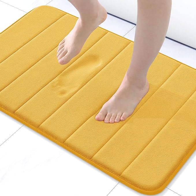 Buganda Memory Foam Bath Mat 24 x 16, Ultra Soft Absorbent Bathroom Rugs | Yellow, Machine Washable Quick Dry Bath Mats for Bathroom Floor, Shower and Tub, Home Decor Accessories