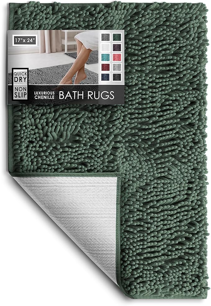 Hearth & Harbor Bathroom Rugs, Chenille Bath Mat - Machine Washable Bath Mats for Bathroom Non-Slip Backing Rubber, Quick Dry Bathroom Mat