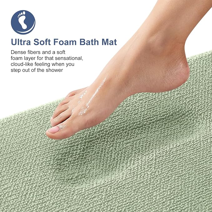 OLANLY Memory Foam Bathroom Runner Rugs 70x24, Long Bath Mats, Sage Green | Soft Quick Dry Bath Rugs, Non-Slip, Absorbent Machine Washable Mat for Bathroom Floor, Tub and Shower, Home Decor Accessories