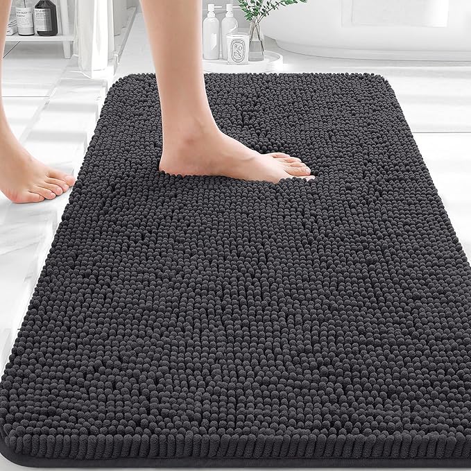 OLANLY Bathroom Rugs 36x24, Extra Soft Absorbent Chenille Bath Rugs | Dark Grey, Quick-Drying Rubber Backing, Machine Washable Bath Mat for Bathroom Floor, Tub and Shower, Home Decor Accessories