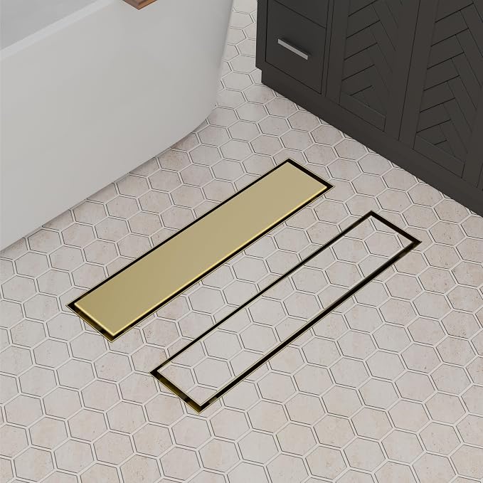 Linear Shower Drain 12 Inch,Modern Rectangle Shower Floor Drain with 2-in-1 Tile Insert Cover, Stainless Steel SUS 304, Linear Drain with Leveling Feet& Hair Strainer