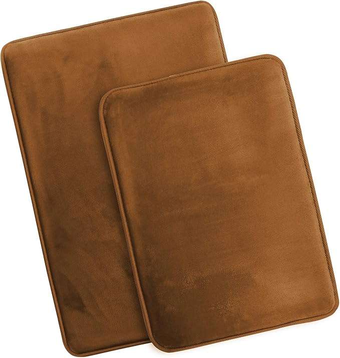 Clara Clark 2 Piece Bathroom Rugs Bath Mat Set, Velvet Memory Foam Bath Mats for Bathroom - Non-Slip, PVC Backing Bath Rugs, Washable - Dries Quickly, Brown