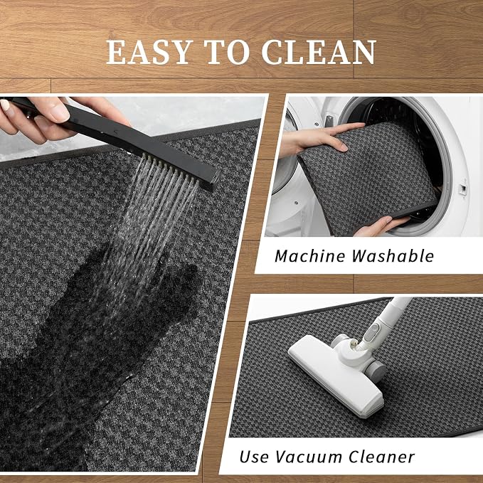 YIHOUSE Bathroom Rugs Sets 5 Piece Non Slip Washable, Absorbent Quick Dry Bath Mat Set with Toilet Mat, Weave Texture Low Profile Bath Rugs, Floor Mats for Bathroom, Tub & Shower, Dark Grey