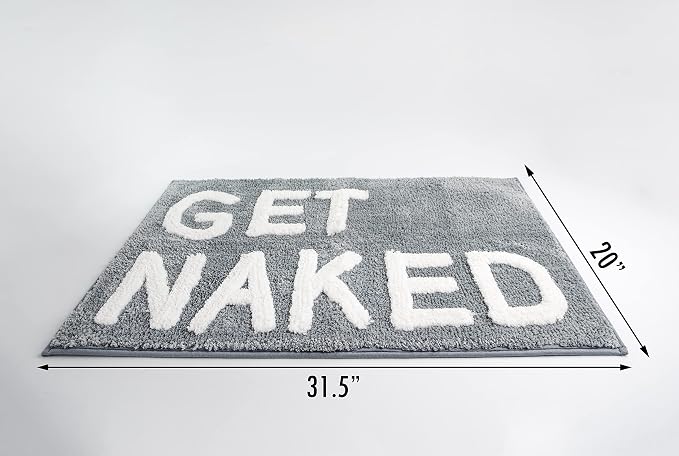 LABEND HOME Get Naked Bath Mat 20"x31.5" - Funny Bathroom Rug, Plush Microfiber Non-Slip Backing, Machine Washable Quick-Dry Bath Decor - Grey