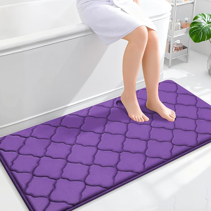 OLANLY Memory Foam Bath Mat Rug 47x24, Ultra Soft Bathroom Rugs, Purple | Thick Absorbent Carpet, Non-Slip Backing, Machine Washable, for Bathroom Floor, Tub, Shower and Home Decor Accessories