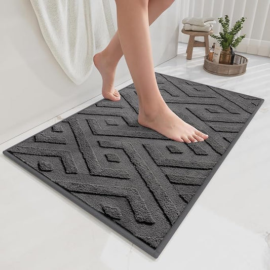 Bathroom Rugs Thin Non Slip Bath Mat for Bathroom Gery 20"x32" | Quick Dry Absorbent Washable Rubber Backing Bath Rug Shower Mat Bathroom Floor Mat For Sink Bathtub Beside Shower Entrance