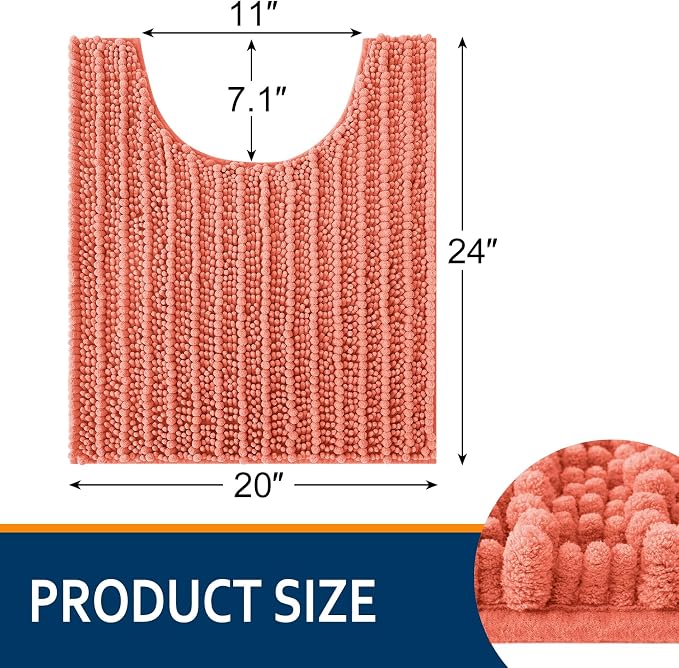 Smiry Bathroom Toilet Rugs U Shaped 24X20, Chenille Bath mats for Toilet | Coral Extra Soft Absorbent Non Slip Rubber Backing Contour Bath Rugs for Toilet, Machine Washable Contoured Bath Mats