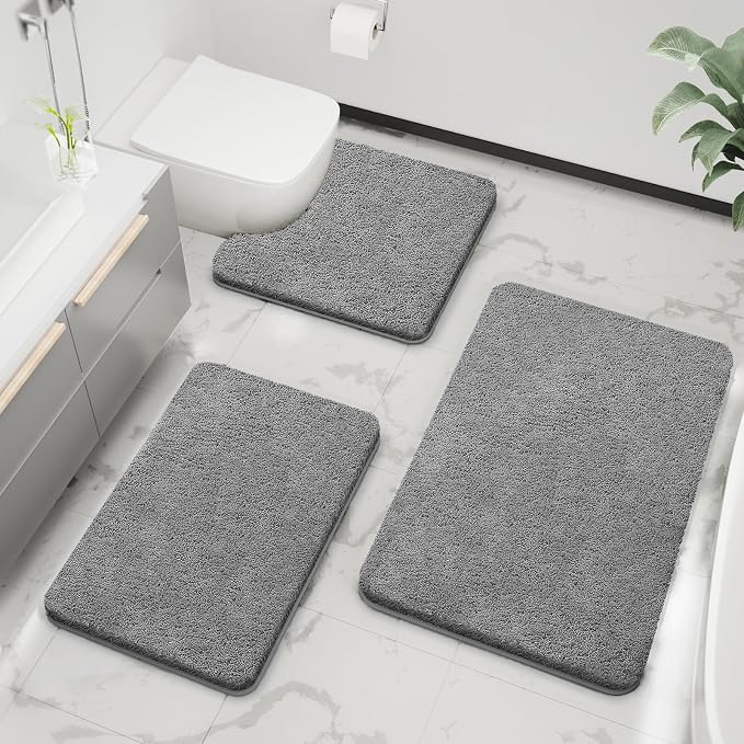 Ultra Soft Microfiber Bathroom Rug Set 3 Pieces - Non Slip Quick Dry Bath Mats for Bathroom Floor, Absorbent Shower Rugs with 20x32"/17x24"/20x24", Machine Washable Bath Rugs for Tub, Shower, Vanity