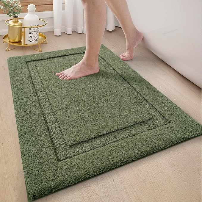 LUMI Ultra Soft Bathroom Rugs Absorbent, Non Slip Bath Mat 24x36, Green | Machine Washable with Rubber Backing, Quick Dry, Premium Microfiber Plush Carpet for Bathtub and Shower Floor