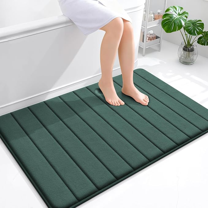 OLANLY Memory Foam Large Bath Mat 44x32, Super Soft Absorbent Bathroom Rugs | Blackish Green, Quick Dry Bath Rug, Machine Washable Shower Floor Mats, Bathmat Carpet for Bathroom Floor, Tub and Shower