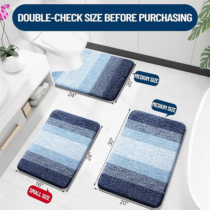 OLANLY Bathroom Runner Rug 70x24, Extra Soft Absorbent Microfiber Bath Rugs | Navy, Non-Slip Quick-Drying Rubber Backing, Machine Washable Long Bath Mat for Floor, Tub and Shower, Home Decor Accessories