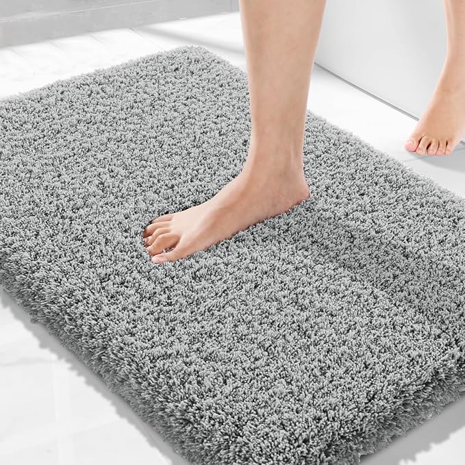 Yimobra Bath Rugs for Bathroom 32X20, Ultra Soft and Water Absorbent Bath Mats, Non Slip Plush Shower Rugs, Microfiber Thick Matts for Bathroom Floor/Tub, Machine Washable, Pure Gray