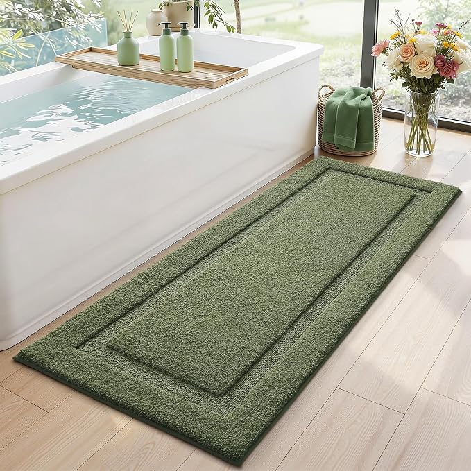 LUMI Ultra Soft Bathroom Runner Rugs, Non Slip Bath Mat 24x60, Green | Machine Washable with Rubber Backing, Quick Dry, Premium Microfiber Carpet for Shower Floor