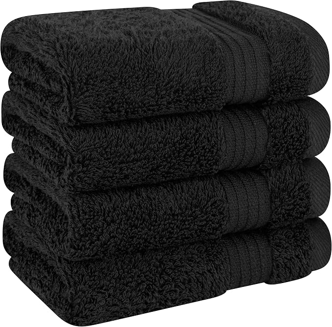 Cotton Paradise 100% Cotton Turkish Towel Set, Soft Absorbent Quick Dry, 4 Piece Washcloth Set, Coal Black