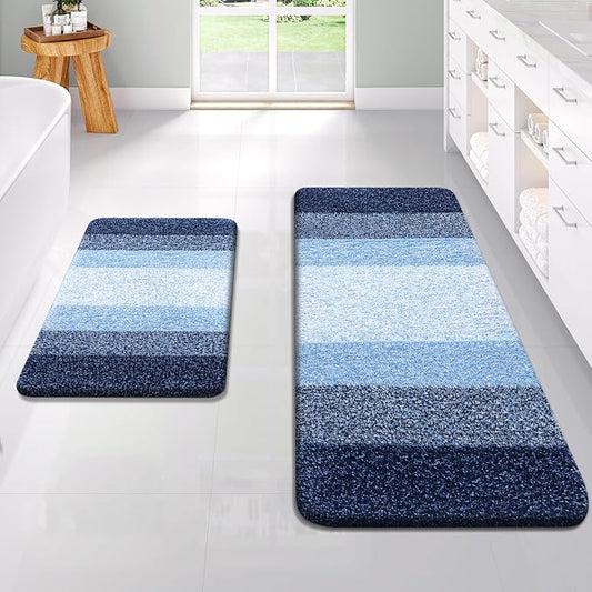 OLANLY Micorfiber Bathroom Rug Set 2 Piece, 47"x20"+24"x16" | Navy, Soft Absorbent Bath Rug Set, Non-Slip, Machine Wash Dry, Plush Shaggy Bath Mats for Bathroom