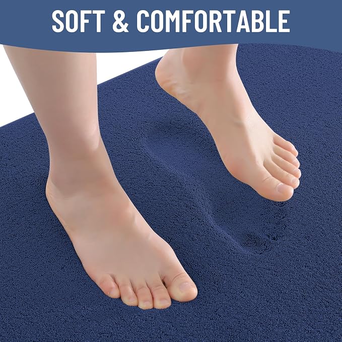 Smiry Memory Foam Bath Mat 47x24, Extra Soft Absorbent Bathroom Rugs | Navy Blue Quick Dry, Machine Washable Bath Mats for Bathroom, Shower, Tub and Home Decor Accessories