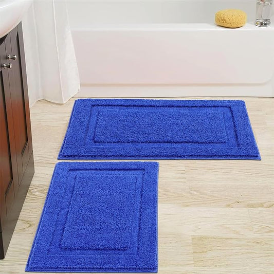SHACOS Soft Microfiber Royal Blue Bathroom Rugs Sets 2 Pieces 32"x20" | Absorbent Plush Bath Rugs, Non Slip Washable Shaggy Bath Mats, Fluffy Bathroom Runner Floor Mats Shower Rug