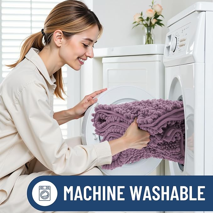 Smiry Bathroom Rugs 34X21, Extra Soft Rubber Backing Chenille Bath Mats | Deep Plum Machine Washable Non Slip Quick Dry Bath Mats for Bathroom Floor, Tub, Shower, Home Decor Accessories