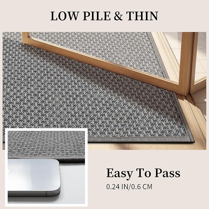 YIHOUSE Thin Bath Mat Light Grey Bathroom Rugs Sets 3 Pieces, Non Slip Absorbent Bath Mats Quick Dry, Woven Braided Rugs Washable, Tapetes para Baño for Bathroom,Bathtub(17"x24"+17"x32"+17"x32")