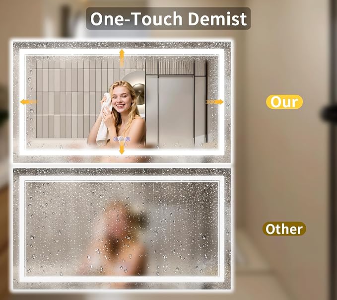 36"x60" LED Bathroom Mirror with Lights, Anti-Fog, Backlit + Front Lit, Dimmable, Led Vanity Mirror for Wall, 3 Colors, Memory Function, Shatter-Proof Tempered Glass