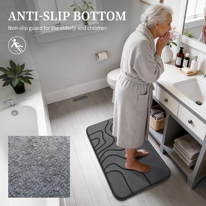 YIHOUSE Memory Foam Bathroom Rugs Sets 2 Piece, 32"x20"+24"x17", Dark Grey | Ultra Soft, Extra Thick Bath Mat, Absorbent, Non-Slip, Machine Washable, For Tub, Shower & Home Decor Accessories