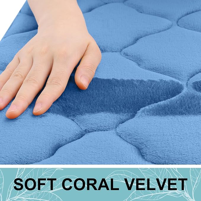 OLANLY Memory Foam Bath Mat Rug 47x32, Ultra Soft Bathroom Rugs, Blue | Thick Absorbent Carpet, Non-Slip Backing, Machine Washable, for Bathroom Floor, Tub, Shower and Home Decor Accessories