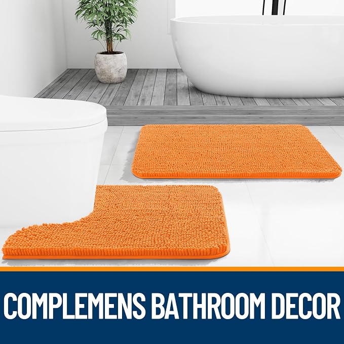 OLANLY Bathroom Runner Rugs 59x24, Extra Soft Absorbent Chenille Bath Rugs | Orange, Quick-Drying Rubber Backing, Washable Long Bath Mat for Bathroom Floor, Tub and Shower, Home Decor Accessories