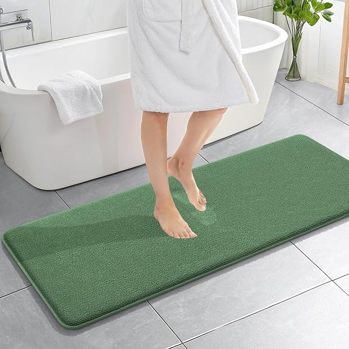 OLANLY Memory Foam Bathroom Runner Rugs 59x20, Long Bath Mats, Olive Green | Soft Quick Dry Bath Rugs, Non-Slip, Absorbent Machine Washable Mat for Bathroom Floor, Tub and Shower, Home Decor Accessories