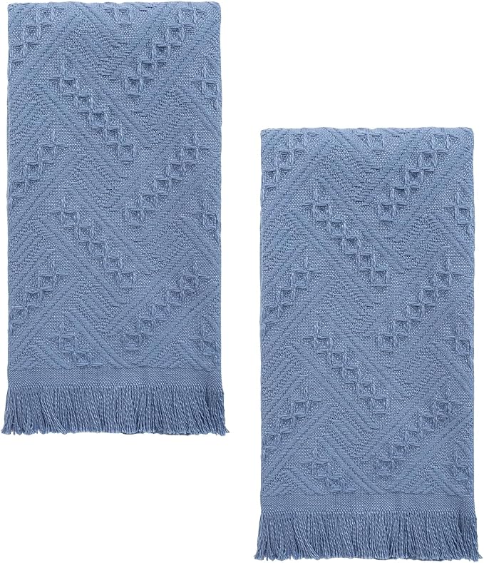 Luxury Decorative Hand Towels Bathroom: Boho Home Deco (04 Blue, 14"x30") | 2 Packs 14X30 100% Cotton Turkish Absorbent Soft Face Towel Set for Kitchen Hotel Spa Farmhouse Guest Tea Gift
