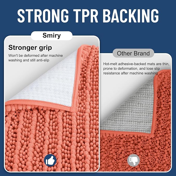 Smiry Bathroom Rugs 30X20, Extra Soft Rubber Backing Chenille Bath Mats | Coral Machine Washable Non Slip Quick Dry Bath Mats for Bathroom Floor, Tub, Shower, Home Decor Accessories