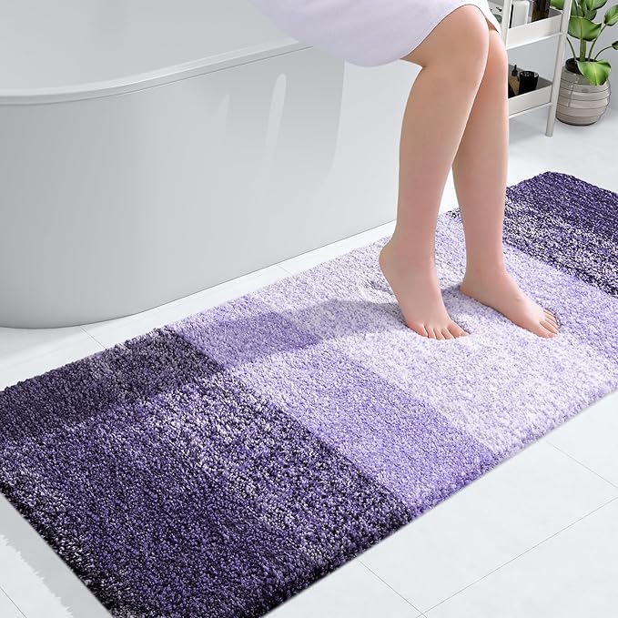 OLANLY Bathroom Runner Rug 54x24, Extra Soft Absorbent Microfiber Bath Rugs | Violet, Non-Slip Quick-Drying Rubber Backing, Washable Long Bath Mat for Floor, Tub and Shower, Home Decor