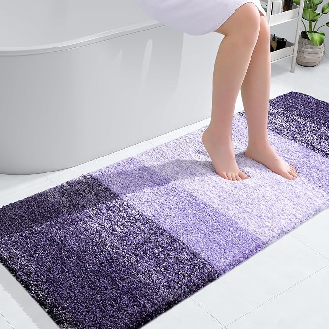 OLANLY Bathroom Runner Rug 45x27, Extra Soft Absorbent Microfiber Bath Rugs | Violet, Non-Slip Quick-Drying Rubber Backing, Washable Long Bath Mat for Floor, Tub and Shower, Home Decor