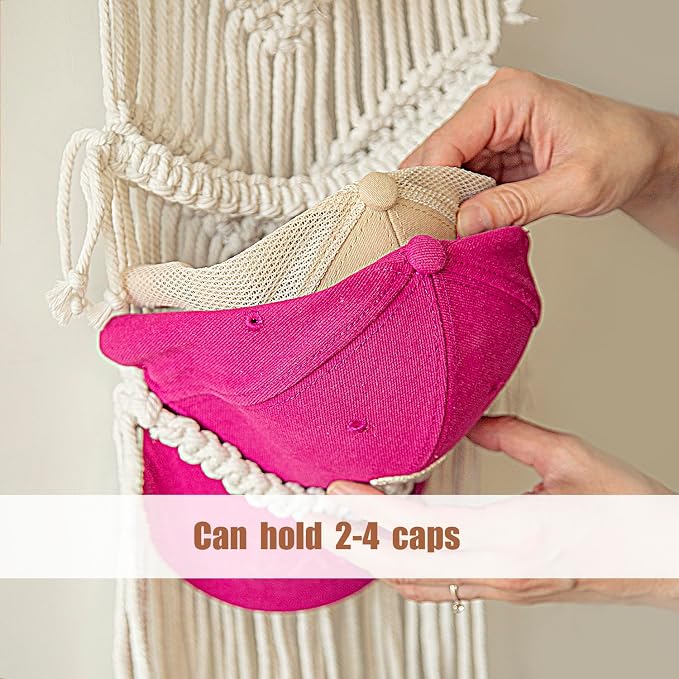 jontell Ball Cap Hanger-2 Pack-Boho Macrame Cap Holder Wall Hat Organizer for Baseball Cap Holder Over Door, Hat Rack for Wall, Cap Rack for Decoration and Display,