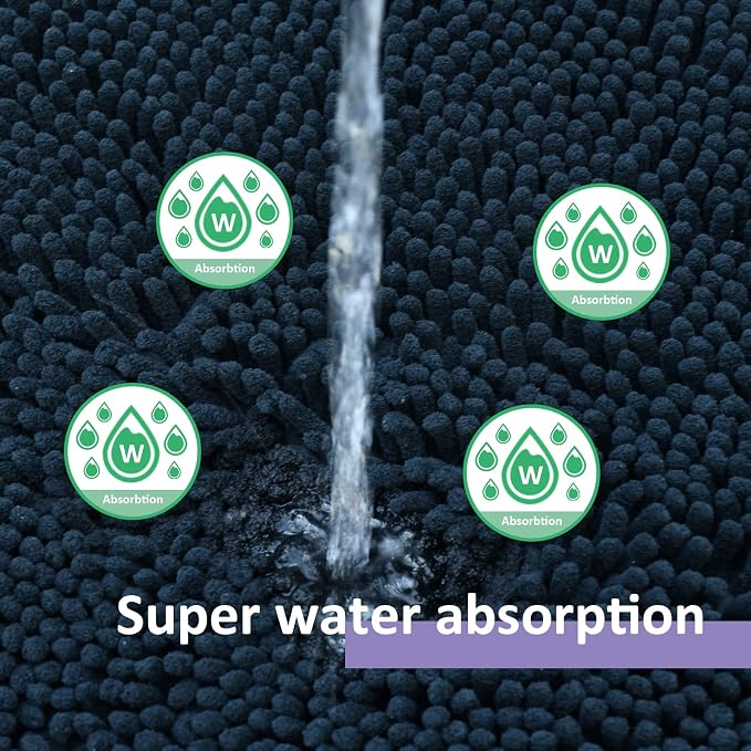 Run Helix Black Bathroom Rug Set Extra Soft Bath Rugs for Bathroom 3 Piece Bathrom Set Anti-Slip Bath Mats Soft Plush Chenille Shaggy Mat Living Room Bedroom Mat Floor Water Absorbent Floor Mat