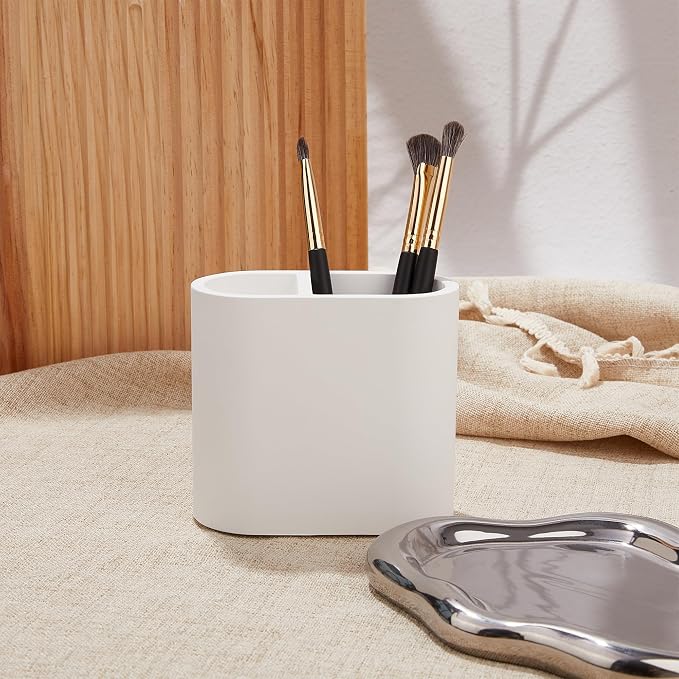 Quick Drying Toothbrush Holder for Bathrooms, Diatomite Countertop Organizer for Electric Tooth Brush, Toothpaste, Razor, Makeup Brush, White, 2 Slots