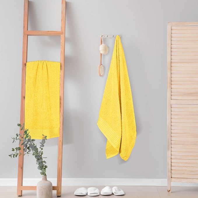 GLAMBURG 100% Cotton 2 Pack Oversized Bath Towel Set 28x55 Inches, Ultra Soft Highly Absorbant Compact Quickdry & Lightweight Large Bath Towels, Ideal for Gym Travel Camp Pool - Lime Yellow