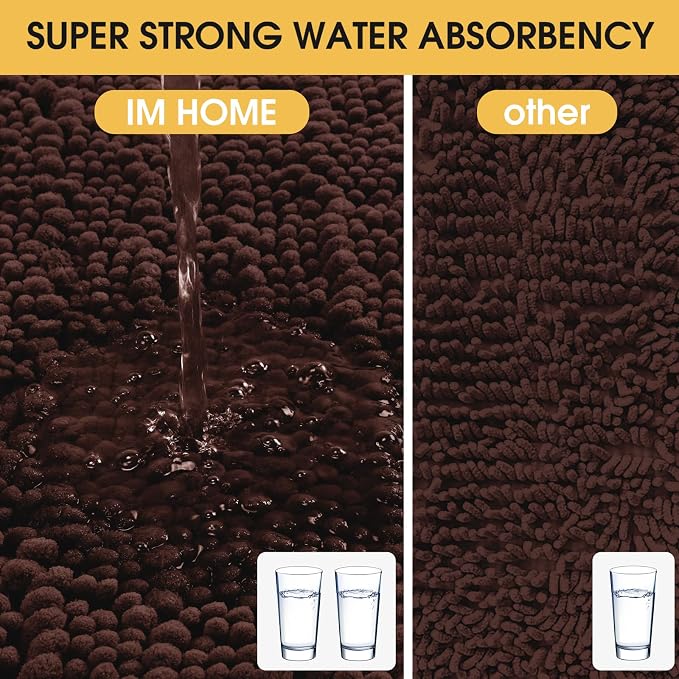 ACCUMTEK Upgrade Luxury Brown Bathroom Rug Mat 59"x20", Ultra Soft Thick Absorbent Bath Mats, Non Slip Chenille Toilet Mat for Bathroom, Bedroom, Kitchen, Shower, Tub