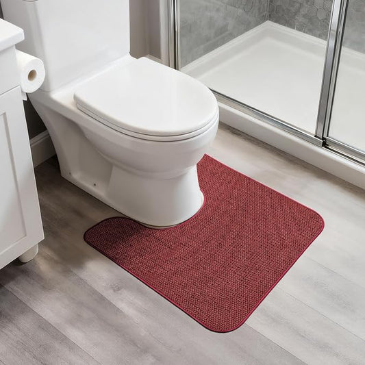 Bosap Toilet Rugs U Shaped Bathroom Rugs,Ultra Thin Toilet Mat for Bathroom | Low Pile,Machine Washable,Super Absorbent,Non Slip,Quick Dry,Fit Under Doors,Red,1'8"x2'(20x24inch)