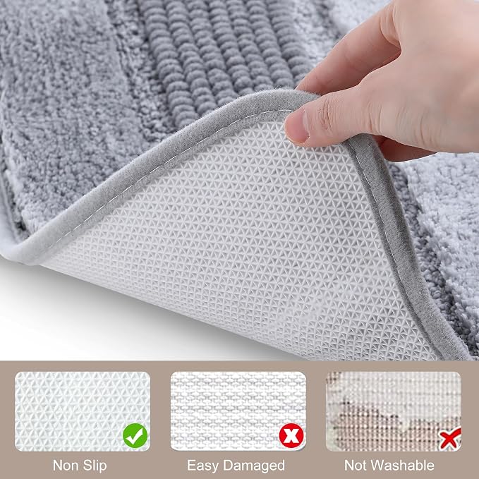 Kmson Ombre Chenille Bathroom Rugs, 20"x32" Non-Slip Bath Mat for Bathroom Floor & Bathtub, Ultra Soft Washable Shaggy Bath Rugs, Fluffy Thick Water Absorbent Microfiber Shower Mat Grey