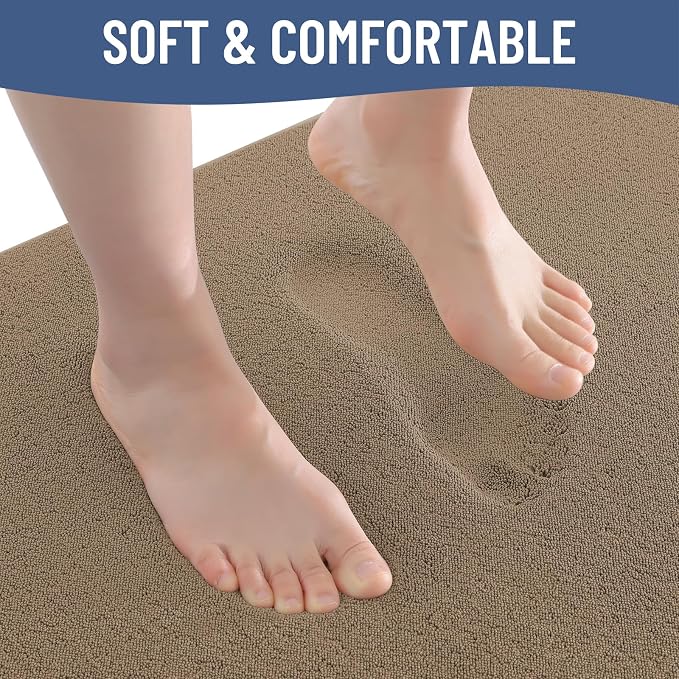 Smiry Memory Foam Bath Mat 47x20, Extra Soft Absorbent Bathroom Rugs | Camel Quick Dry, Machine Washable Bath Mats for Bathroom, Shower, Tub and Home Decor Accessories