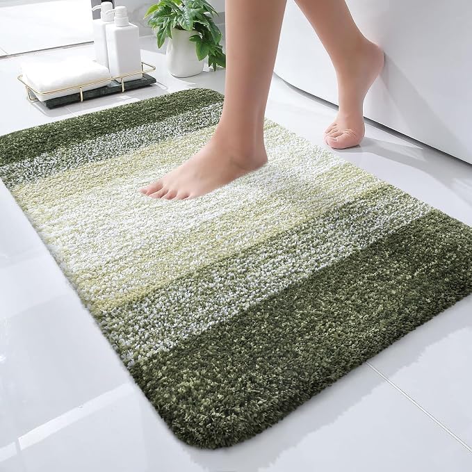 OLANLY Small Bathroom Rugs 28x18, Extra Soft Absorbent Microfiber Bath Rugs | Dark Green, Non-Slip Quick-Drying Rubber Backing, Washable Plush Bath Mat for Floor, Tub and Shower, Home Decor Accessories