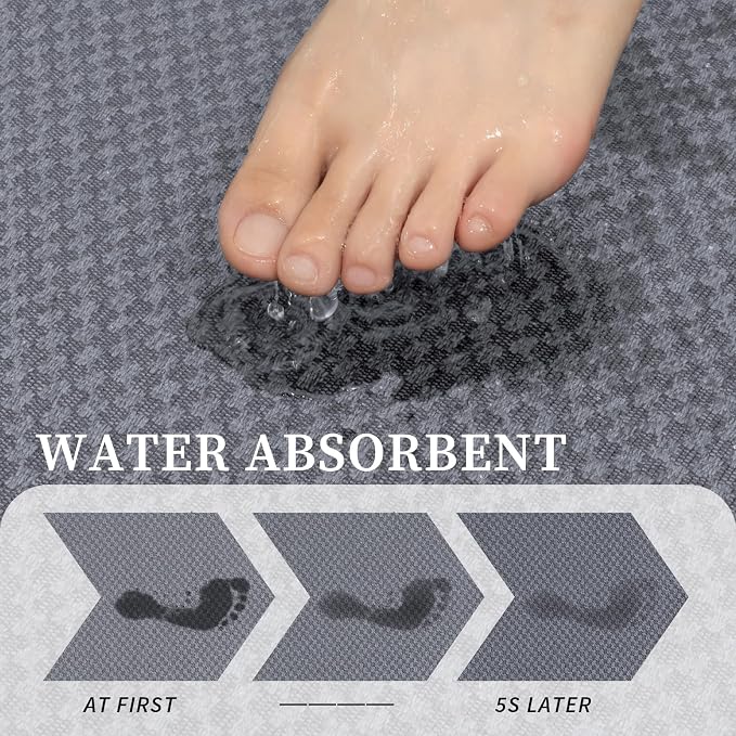 YIHOUSE Bathroom Rugs Sets 5 Piece Non Slip Washable, Absorbent Quick Dry Bath Mat Set with Toilet Mat, Weave Texture Low Profile Bath Rugs, Floor Mats for Bathroom, Tub & Shower, Light Grey