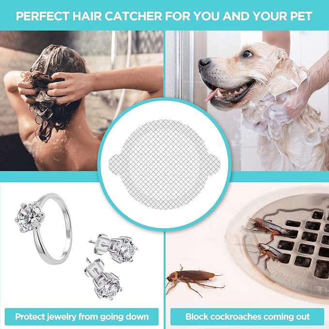 100 Pack Disposable Shower Drain Hair Catcher Mesh Stickers - Peel & Stick Drain Strainers to Prevent Clogs, Strong Waterproof Adhesive, Mess-Free Disposable Drain Covers for Shower & Bathtub